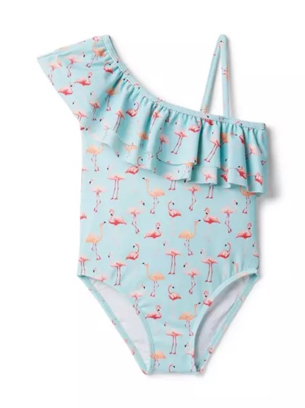 Janie and Jack Girls Flamingo Cold Shoulder Swimsuit Ruffle One Piece Size 5